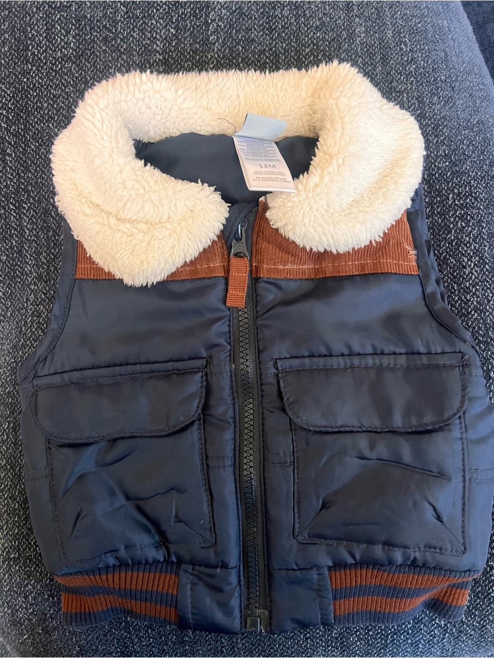 Toddler Navy Puffer Vest with Cream Sherpa Collar